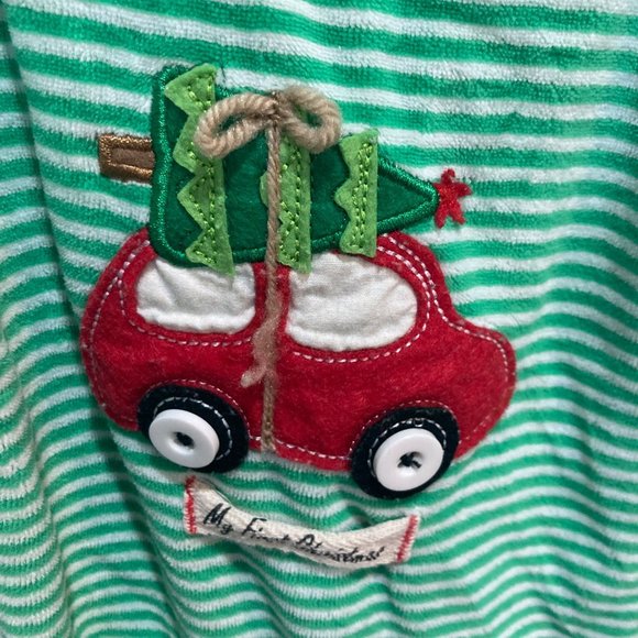 Mudpie Christmas striped green red truck pajamas 0-6 months - Picture 6 of 11